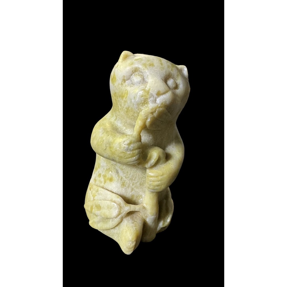 Vintage Chinese Carved Jade Stone "Panda w/ Bamboo" Asian Art Figurine Sculpture